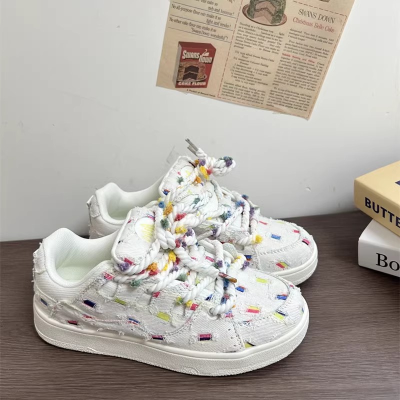 Xiandou Rainbow Gefan Cloth Board Shoes Women's Autumn Breathable Thick-soled White Student Shoes All-match Niche Sports Casual Shoes