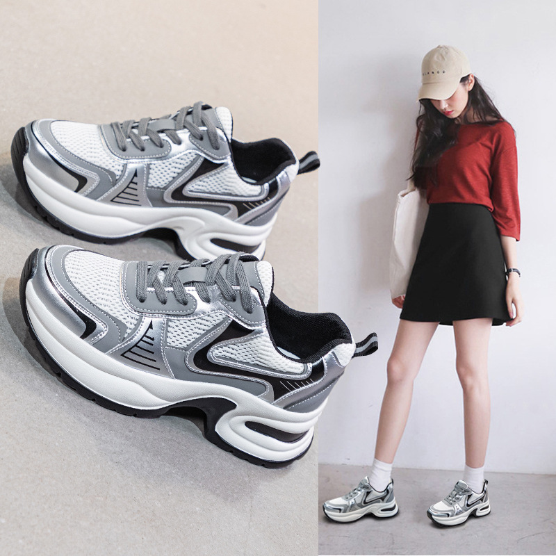 Plus Size Women's Shoes 41-43 Genuine Leather Popular Dad Shoes Women's 2025 Spring & Fall New Ultra-Light Versatile Mesh Casual Shoes