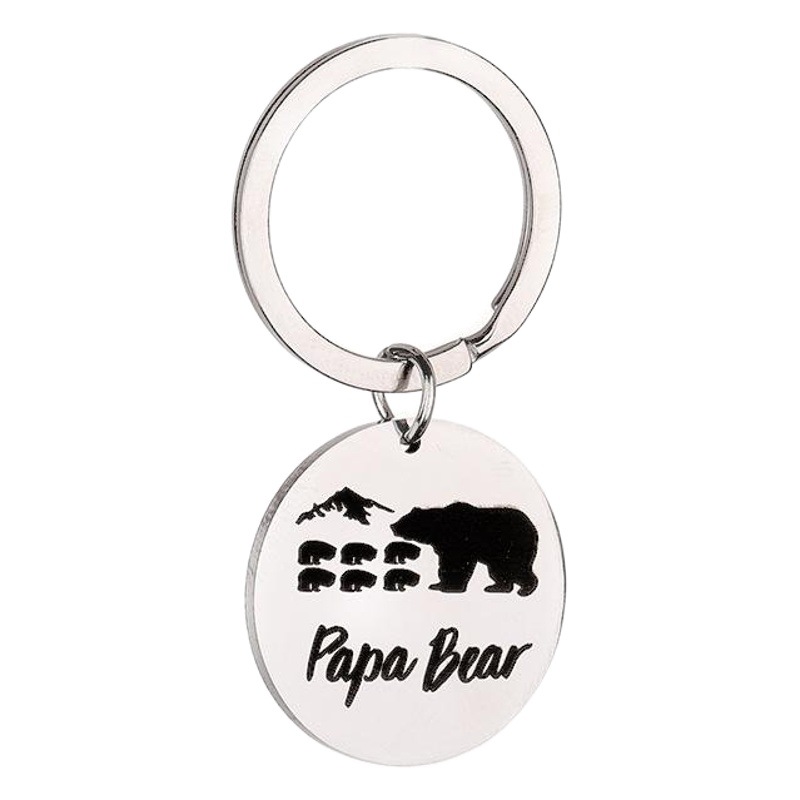 Father's Day Birthday Holiday Gift Papa Bear Bear Stainless Steel Keychain Cross-Border Exclusive Available