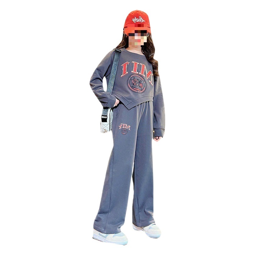 Girls' Wide Leg Pants suit 2023 New Spring Dress Western Style Big Children's Internet Celebrant Girls' Fashionable Spring and Autumn Two-Piece Set