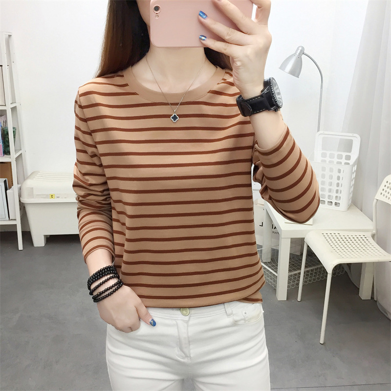 Picture of Striped T-shirt Women's Long Sleeve Top Early Autumn 2024 New plus size Loose Slimming Base Shirt Striped T-shirt