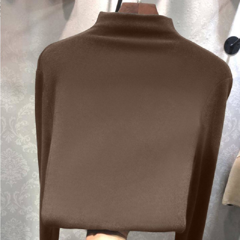 Picture of Derong Warm Bottoming Shirt Solid Color Women's Autumn and Winter Korean Style Plus Velvet Slim Long Sleeve T-Shirt Women's Tops Women's Wholesale