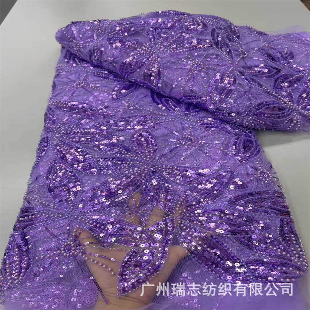 New Heavy-Duty Sequin Floral Embroidery Lace Fabric Sequin Mesh Fabric Dress Wedding Dress Fabric Clothing