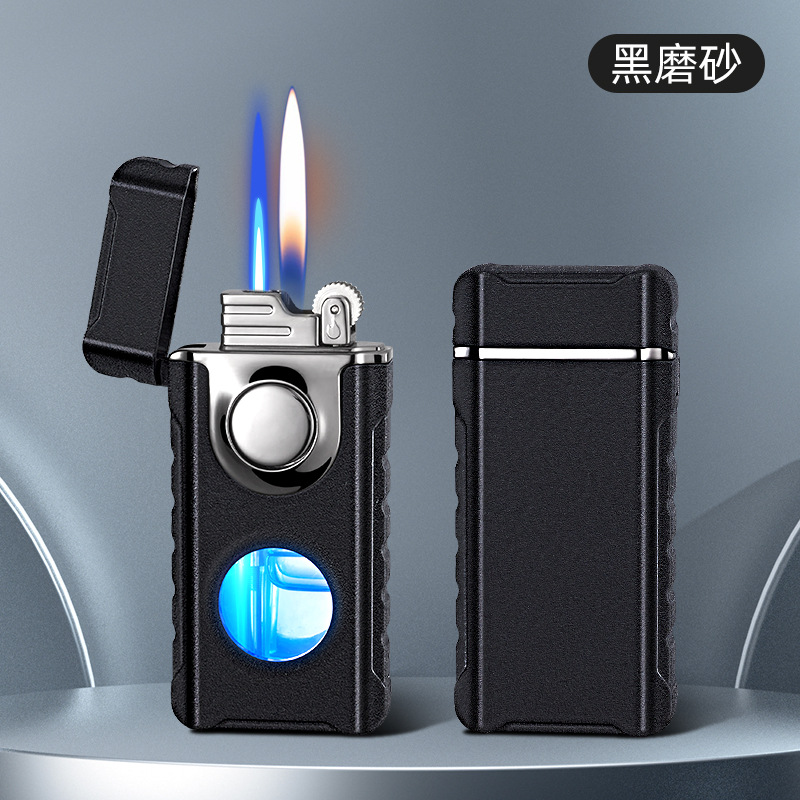 Picture of New double-Fire direct charge and open fire random switch lighter creative perspective air window with blue light inflatable lighter