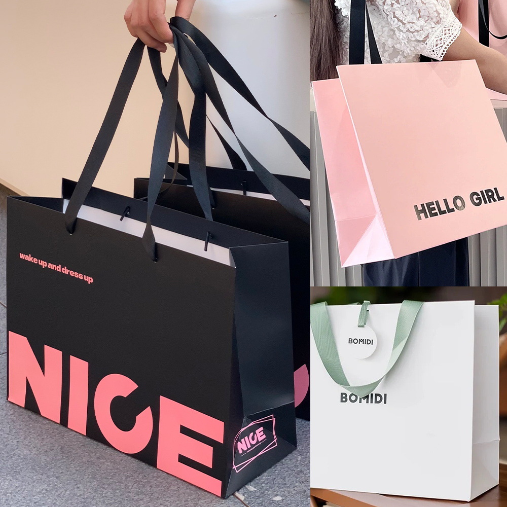 High-End Clothing Store Handbag Customized with Sticky Rope Classy Paper Bag Shopping Bag with Embedded Paper Bag Ins High Appearance