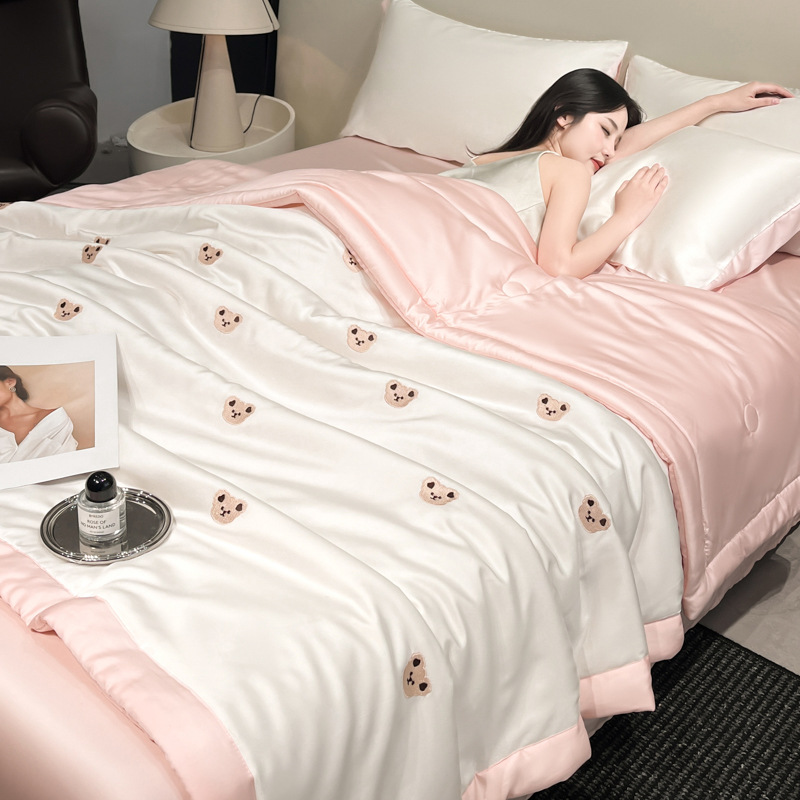 Picture of Summer Ins Washable Ice Silk Summer Quilt Four-piece Set Machine Washable Air-conditioning Quilt Summer Cool Quilt Single Double Thin Quilt Core