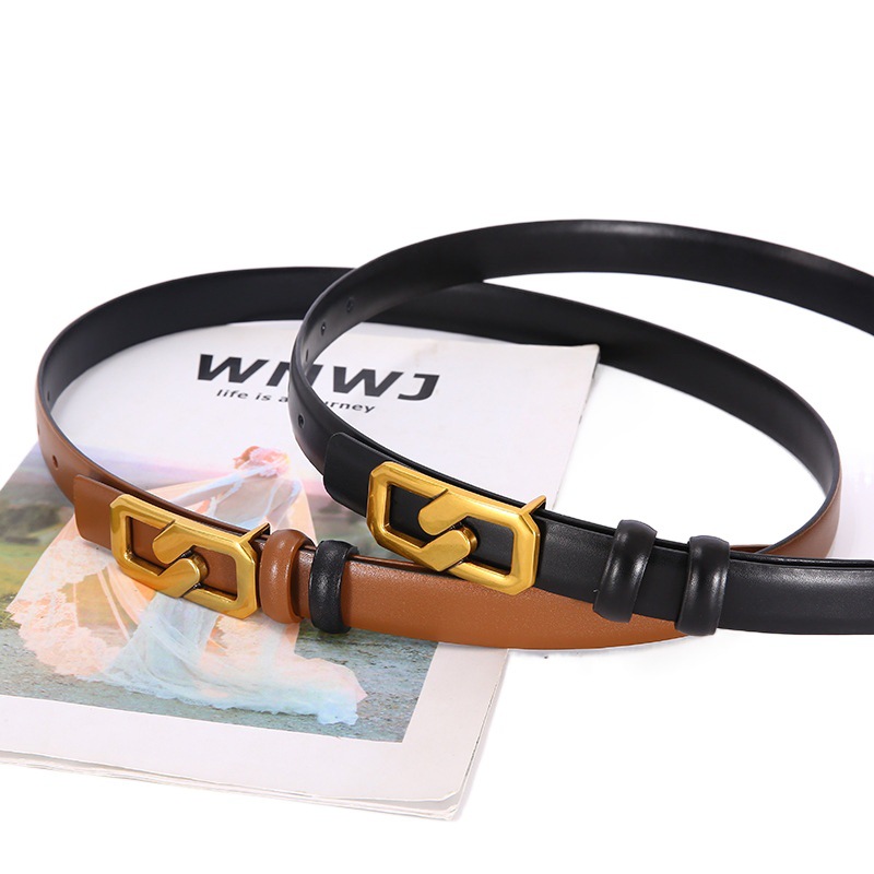 Influencer Picks Ins Style Women's Genuine Leather Belt Double-Sided Available Cowhide Belt Accessible Luxury Niche Genuine Leather Belt for Women