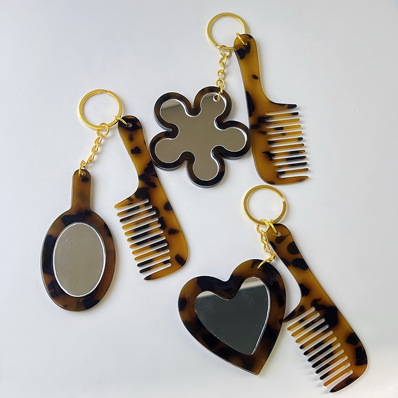 New heart-shaped makeup mirror, keychain, vintage texture floral bag, car charm, DIY hair and grooming accessories