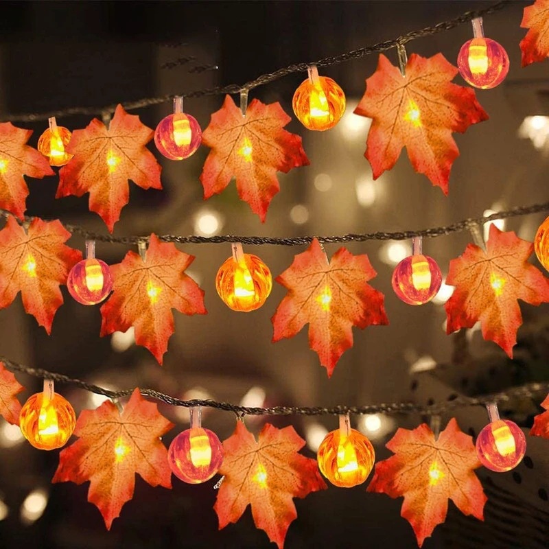 Factory wholesale direct Halloween Thanksgiving courtyard party room ins decorative lights led maple leaf lights string