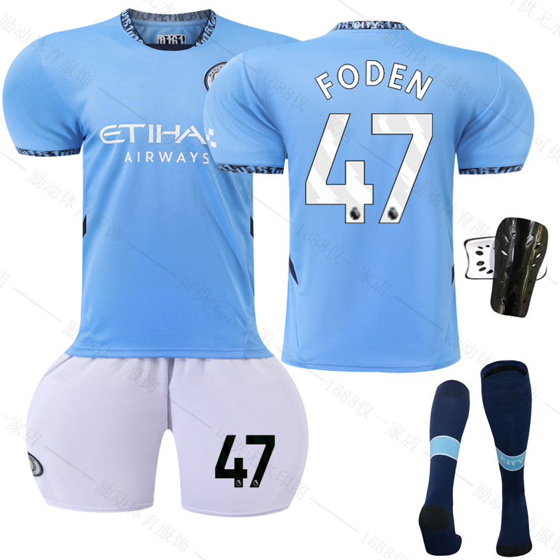 Picture of 2425 Manchester City Home New Football Suit No.9 Harland Jersey 17 De Braunay suit Foreign Trade Supply Factory