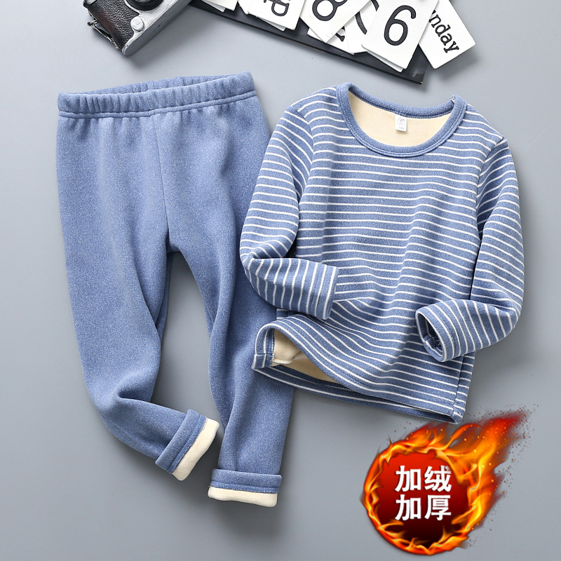 Picture of Children's Thermal Underwear Children's Wear Fleece-lined Thickened Suit Boys' Autumn Clothes Long Trousers Girls' Winter Clothes Base Two-piece Fashionable Suit