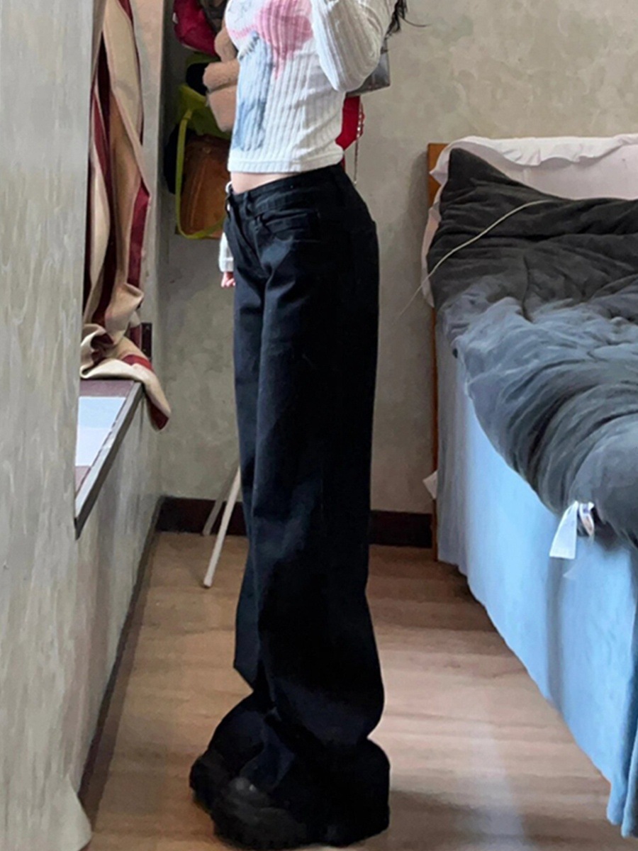 Picture of Hot Girl Low-rise Black Wide-leg Slimp Jeans Women's Spring and Autumn New Loose Slimming All-match Trailing Trumpet Pants