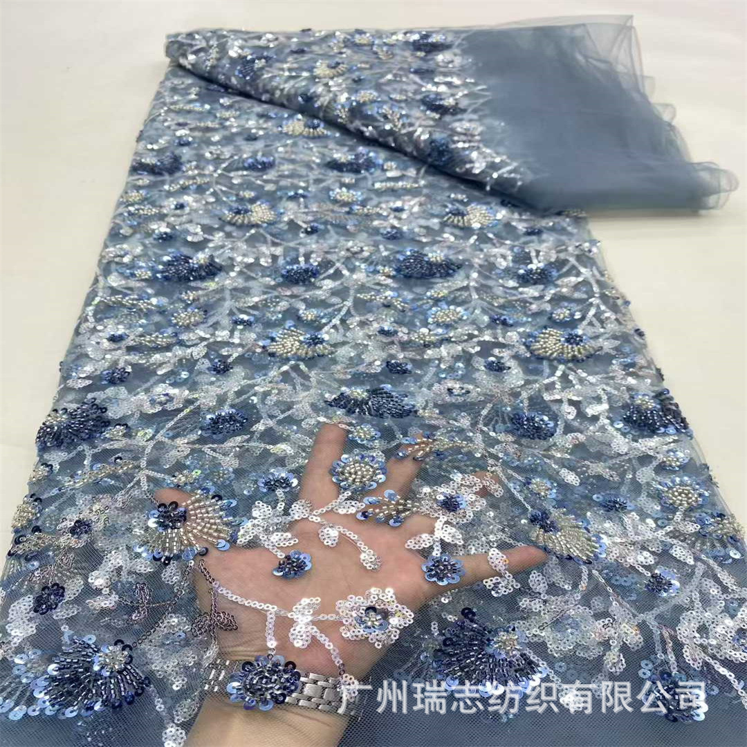 2025 New Sequin Bead Tube Plant Small Floral Mesh Gown Dress Embroidered Fabric African LACE FABRIC