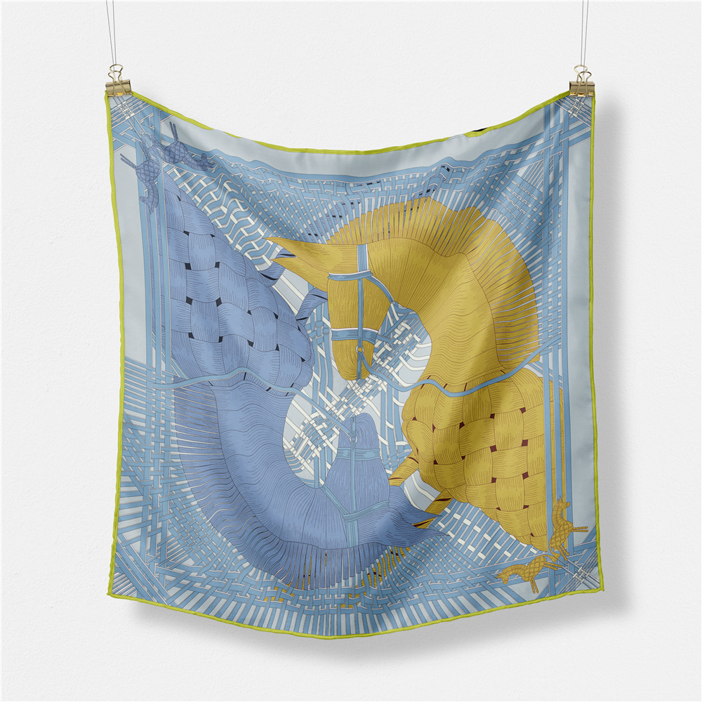 Picture of New 53cm Fashion Small Square Scarf Taiwan Version Printed Twill Satin Machine Fine Rolled Edge Women's Scarf Headscarf Wholesale