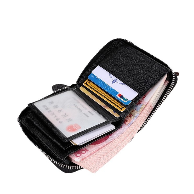 Picture of 9039 Short Wallet Men's Genuine Leather Wallet Crazy Horse Leather 80% off Wallet Card Holder Black Zipper Coin Wallet