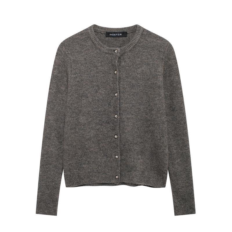 Foreign trade 2024 autumn new European and American style women's fashion casual round neck metal button knitted coat 5536205