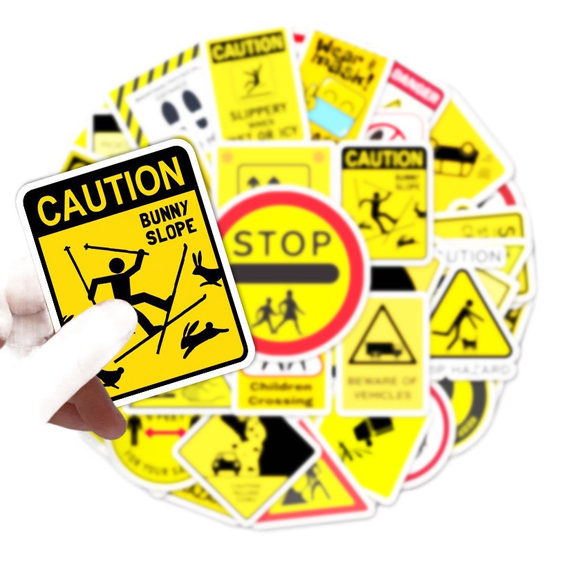 50 warning signs road signs graffiti stickers luggage scooter laptop car decoration stickers