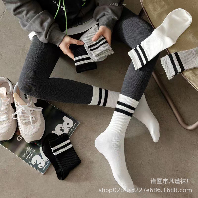 Striped sports mid-calf women's socks running versatile simple fashion college style spring and summer high-top long ins Korean style