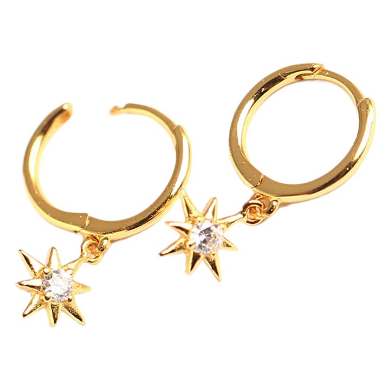 Yhe0105 Minimalist Octagonal Star Silver Ear Buckle S925 Sterling Silver Diamond Eight-Pointed Star Earrings Small Sun Earrings