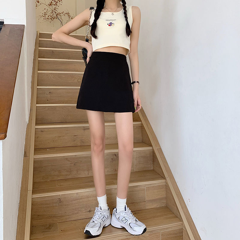 2023 Summer New High Waist A- Line Skirt Women's Covering Spring and Autumn plus size Hip Suit Fabric Black Skirt