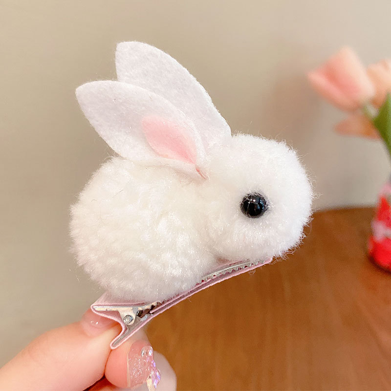 Picture of Children's Hairpin Girl Cute Super Cute Three-dimensional Rabbit Plush Hairpin Girl's Hair Hair Accessories for Autumn and Winter