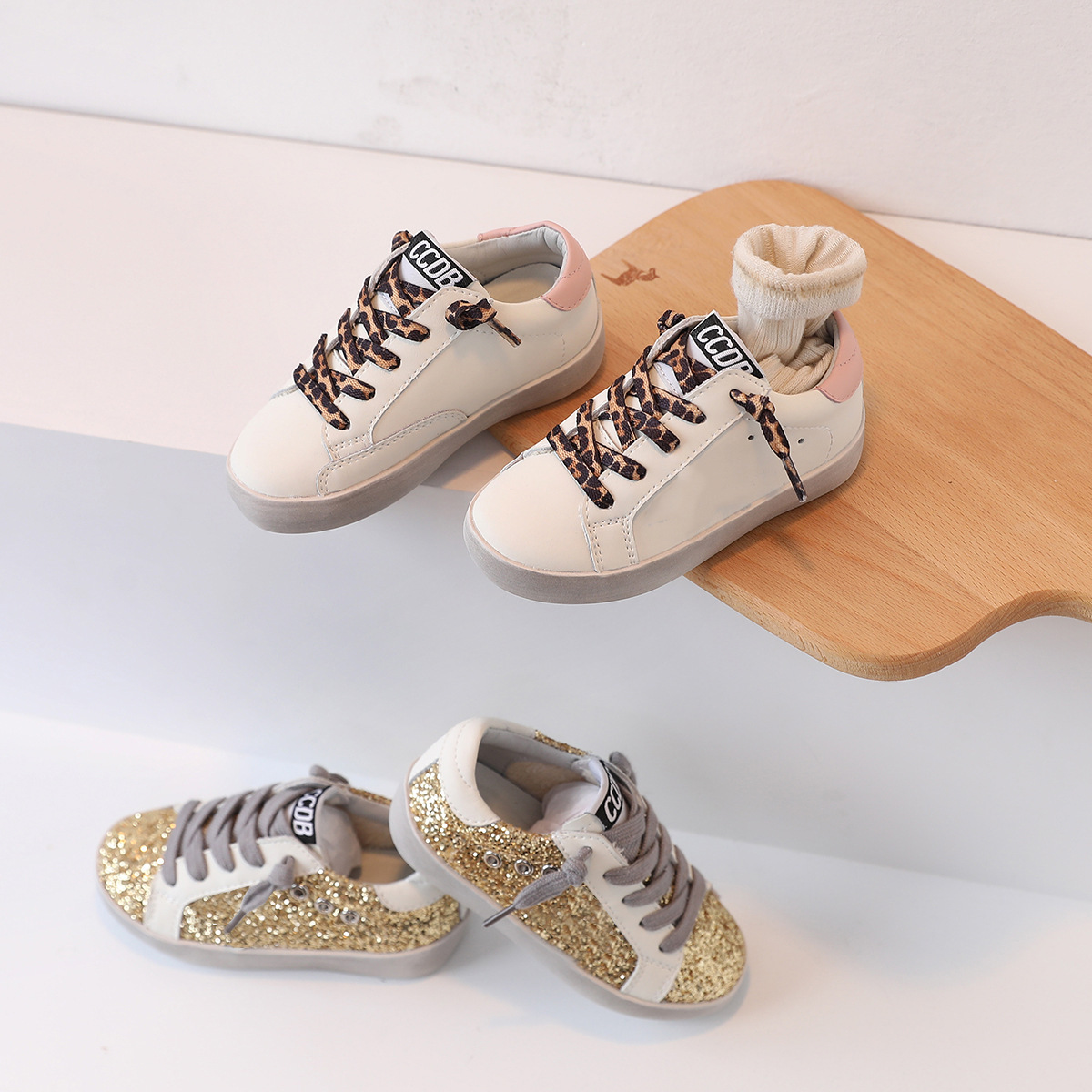 2007 Gold Pink New Children's Star Sneakers Dirty Shoes Sequins Girls Casual Shoes Soft Sole Small Dirty Shoes