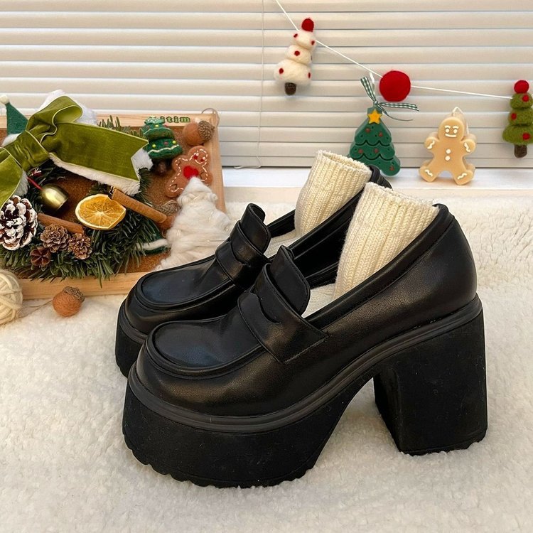 Increased Thick Bottom Small Leather Shoes Women's British Style JK Uniform Shoes 2024 New Thick Heel High Heels 8cm Loafers