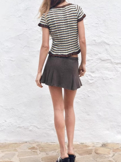 2025 New Summer Women's Clothing European and American Style Fashionable Simple Versatile Layered Decorative Stripesd T-Shirt