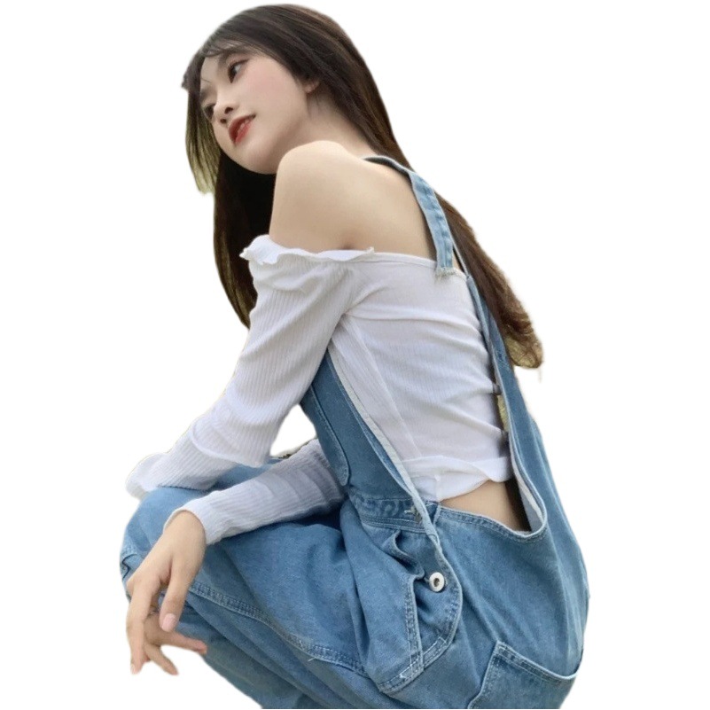 Love Overalls Women's Small Summer Thin Salt Age-reducing Ankle-length Pants High Waist Straight Loose Wide-leg Trendy Pants