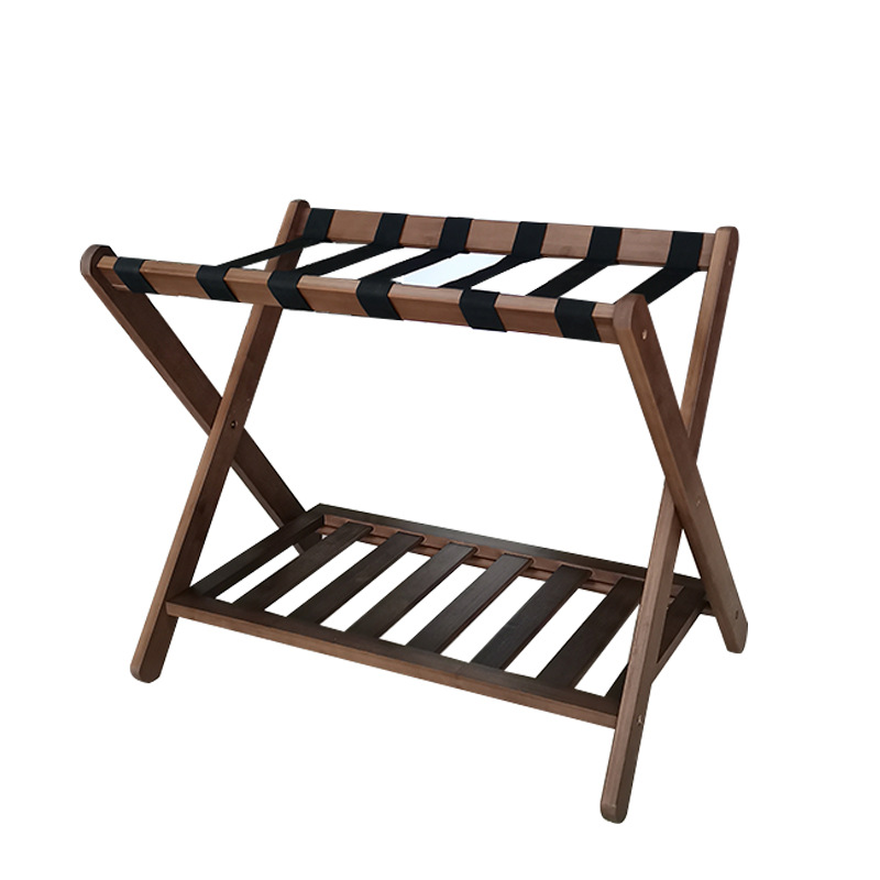 Picture of Hotel Luggage Rack Black Household High-grade Nanzhu Folding Bedroom Storage Rack Simple Double-layer Luggage Storage Rack