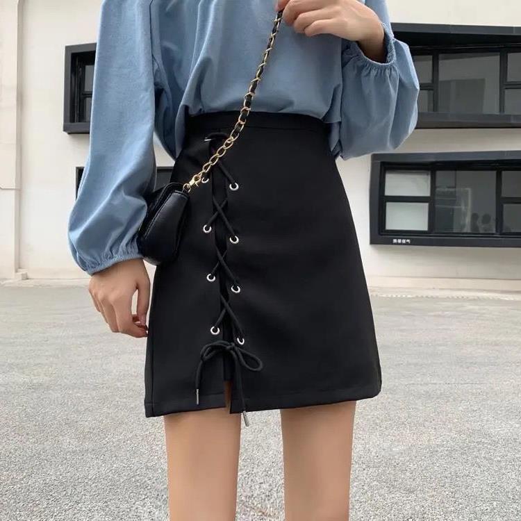 Plus-Size 2022 Summer Lace-Up Short Skirt, High-Waisted, Anti-Exposure A-Line Skirt, Slimming, Hip-Hugging, Hong Kong Style, Ins