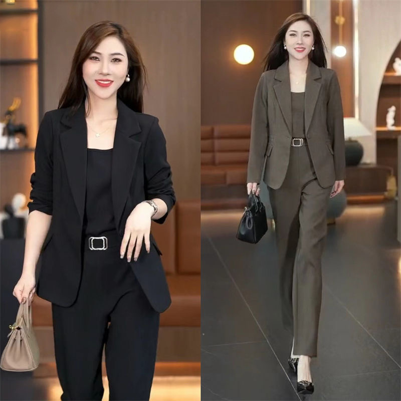 Fashion Casual Suit suit Women's 2025 Autumn New Western Style Slimming Ankora Red Professional Suit Three-Piece Set
