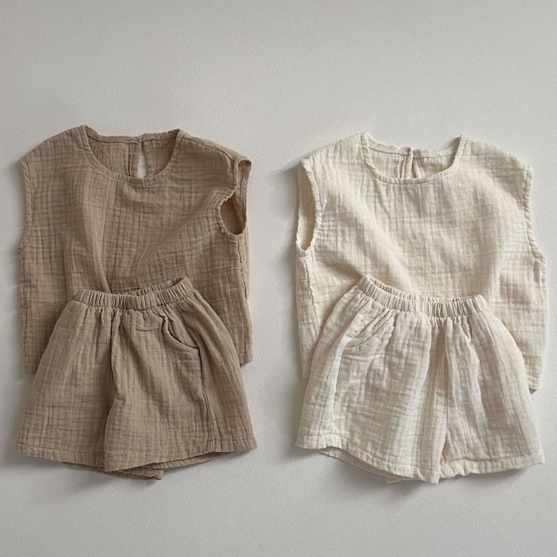 Ins Korean Style Children's New Summer suit Children's Comfortable Solid Color Western Style Short Sleeve Shorts Two-Piece Set