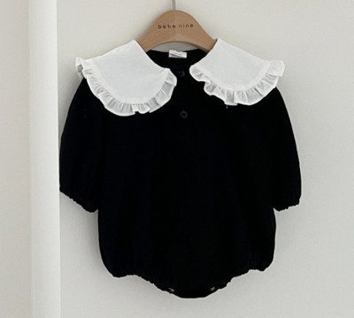 Picture of 2025 Spring and Autumn New Baby Girl Cute Wrap Fat Clothes Western Style Lapel Harper Girl Baby's jumpsuit Climbing Suit