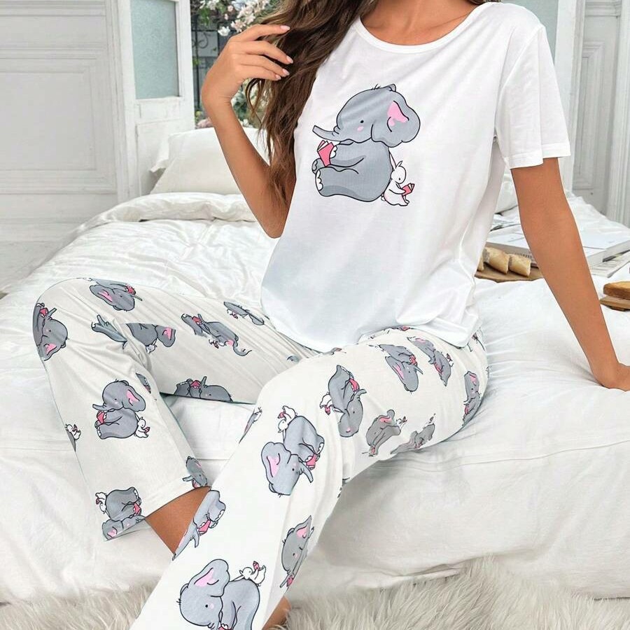 Picture of Casual and Comfortable Two-Piece Pajama Set with a Cartoon Dumbo Design for Women, Suitable for Home Wear and Cross-Border E-Commerce
