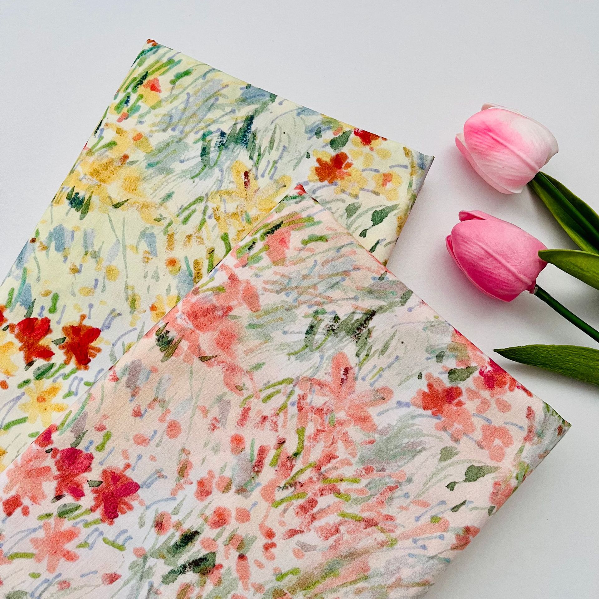 Cotton 60-Count Digital Printed Fabric, Watercolorful Small Floral Pattern, Bags, Home Clothes, Dress and Shirt Fabrics