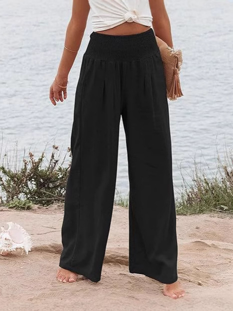 Picture of 2025 Amazon Women's Linen Pants High Waist Trousers Wide Leg Flowing Pants Beach Vacation Wear Casual Wear