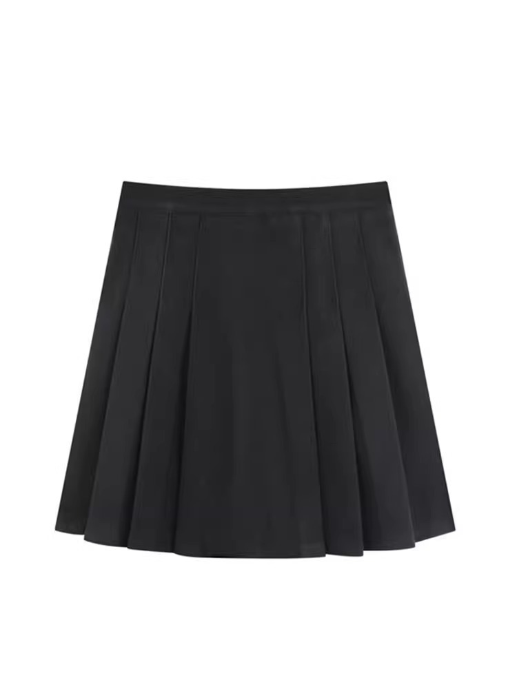 Picture of Temperament Ladies Skirt 2024 New Women's Spring chubby girl High Waist Slim Black A- line Skirt Pleated Short Skirt