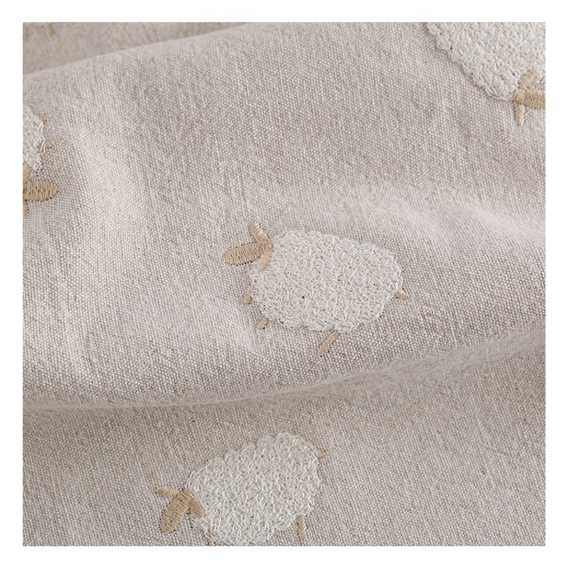New Cotton and Linen Embroidered Cloth Animal Sheep Embroidery Handmade Fashion Home Furnishings Dress Decorative Fabric