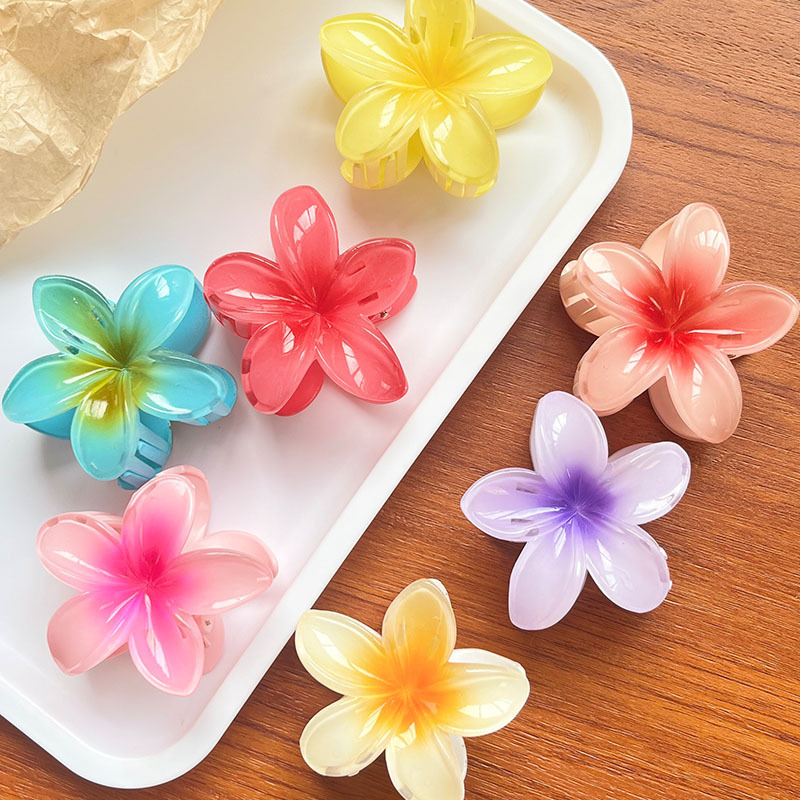 New Plumeria Clip European and American Retro Colorful Flower Hair Claw Clip Women's Side Catch Half Catch Shark Clip on the Back of the Head
