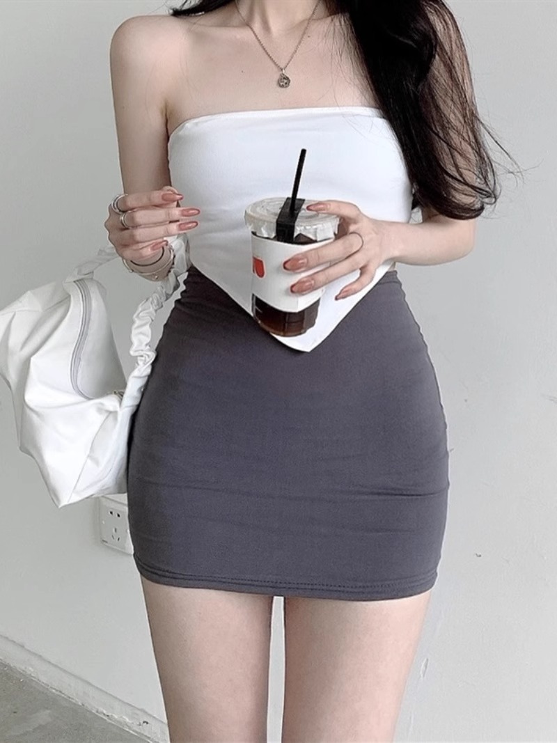 Hip Skirt Women's 2024 Spring Skirt Tight Short Skirt Anti-glare Sexy Hot Girl High Waist Slim Slim Skirt