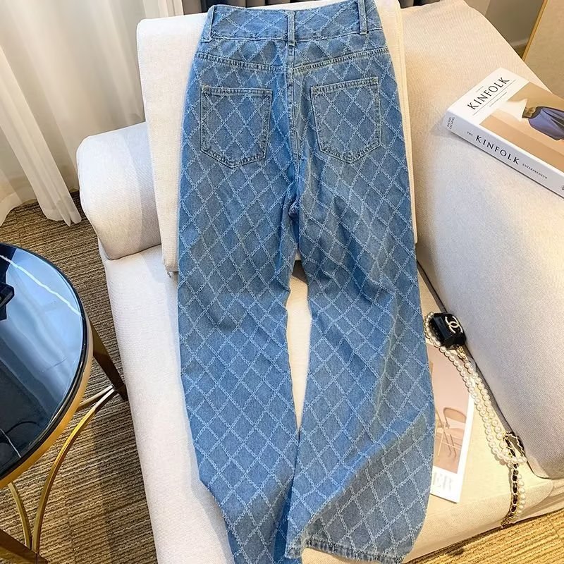 Jeans Women's Straight Loose Spring 2024 New High Waist Slim Small Wide Leg Trousers Blue