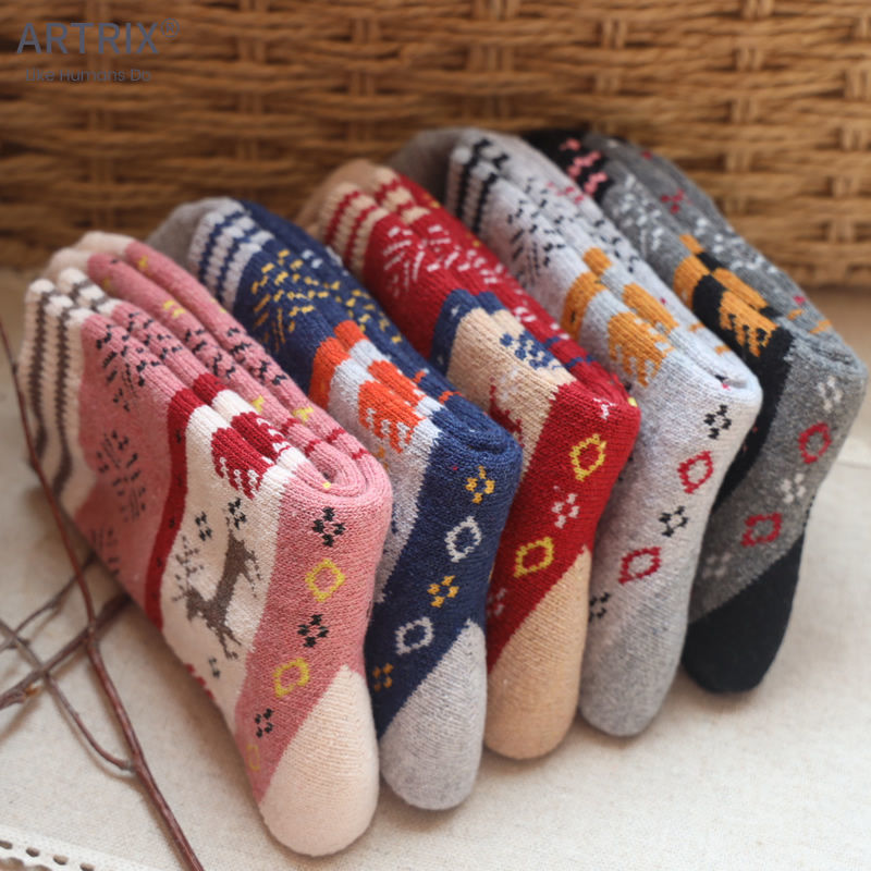 Winter thickened deer towel socks fleece-lined Terry socks thick socks women's winter cold-proof warm wool socks cute