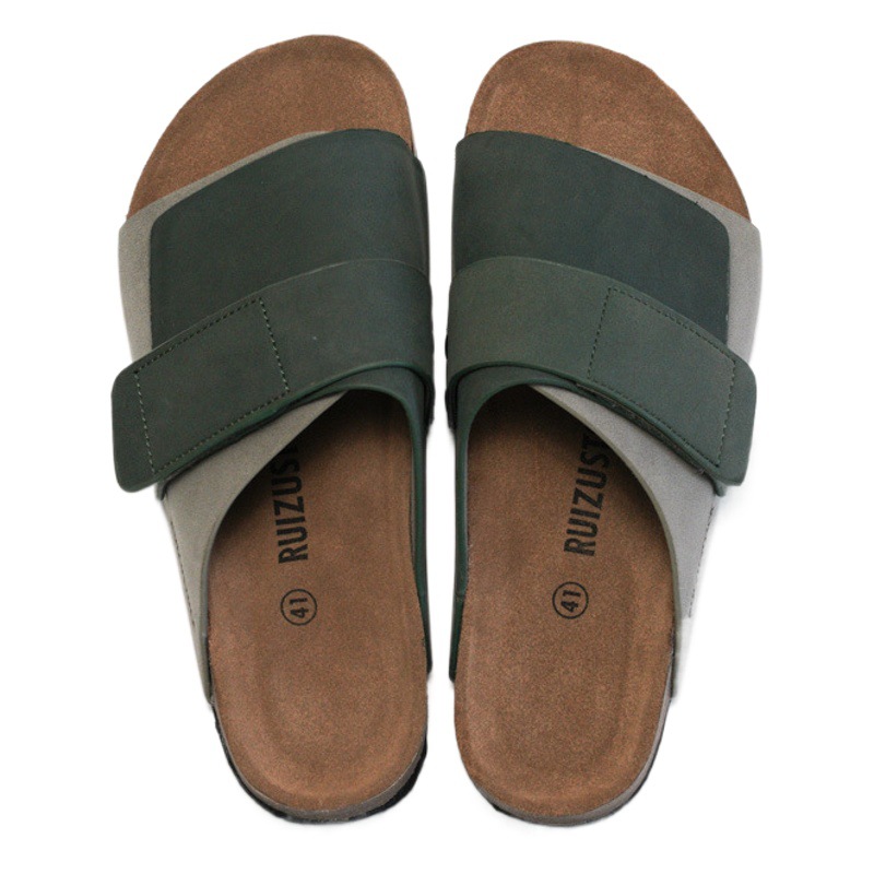 RUIZUSTOCK autumn summer men's Cork slippers men's beach student sandals and slippers water pine leather frosted