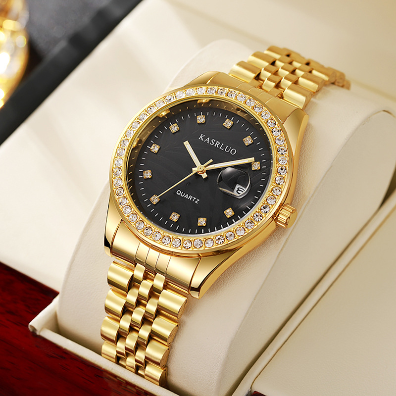Picture of Watch for Men with Diamond Inlay, Couple's Steel Band, Calendar, Student, Adult, Fully Automatic Quartz Watch, Metal Scale, Large Dial