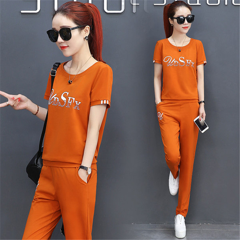 Summer Sports Suit Women's Fashionable Short-sleeved Two-piece Set New Korean Style Loose Slimming Trendy Casual Wear