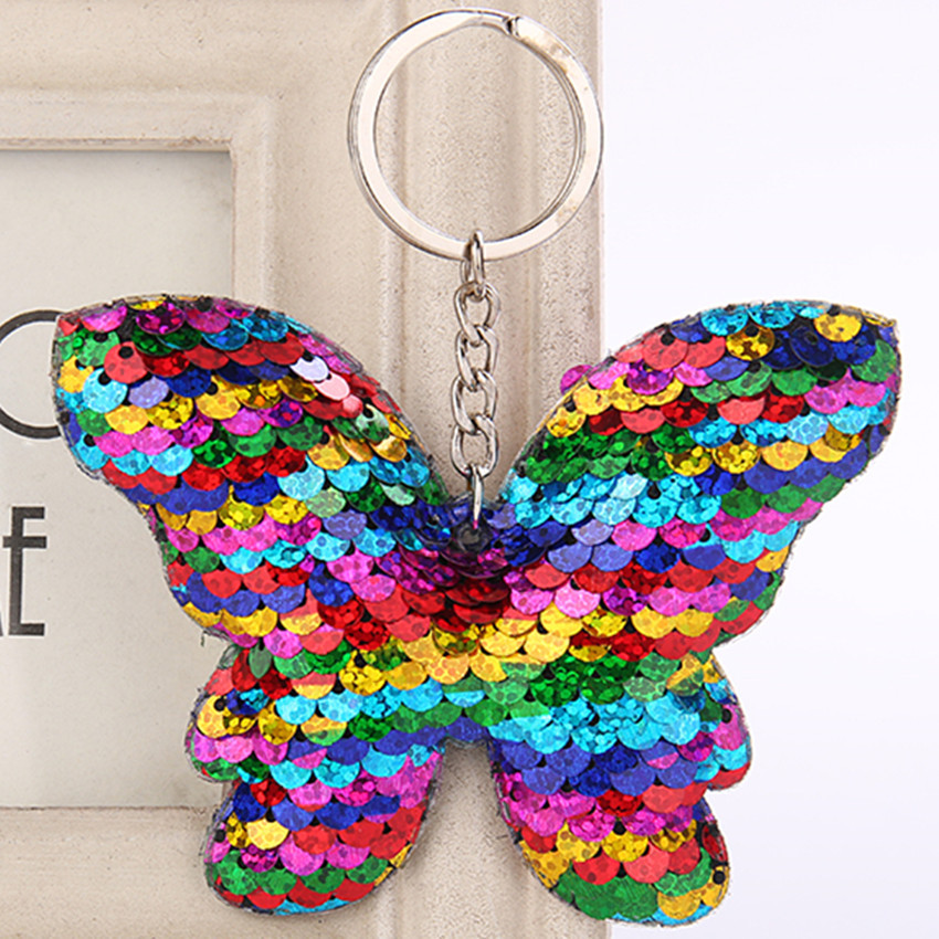 Sequin Butterfly Keychain Reflective Gloss Bow Keychain Pendant Women's Bag Car Pendant Accessories
