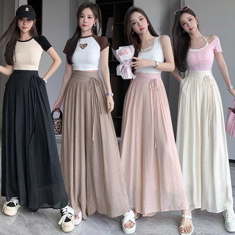 Real Shot of Hong Kong Style Loose Wide-Leg Pants Casual Pants for Women Summer 2025 New Long Elastic Waist High-Waisted Culottes