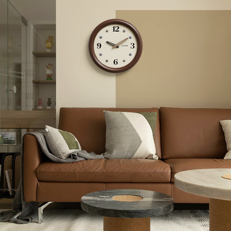 Wozoom No Punching Mid-Century Style Retro Wall Clock Living Room Creative Popular Retro Clock Home Wall Hanging