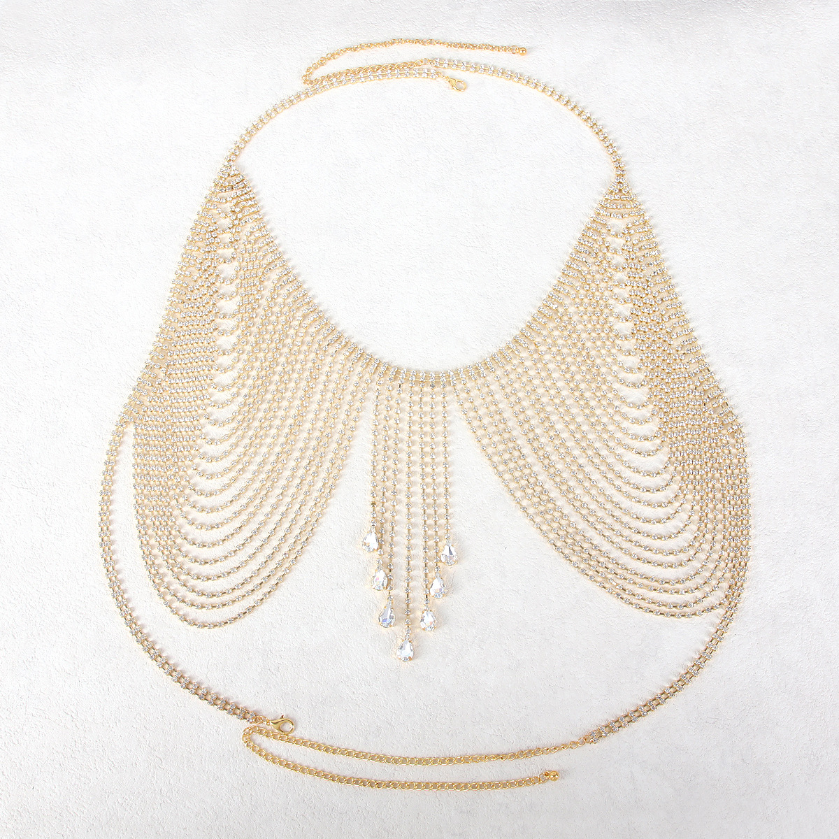 Picture of Cross-border fashion new chest chain European and American style exaggerated shiny full diamond tassel bikini nightclub body chain accessories